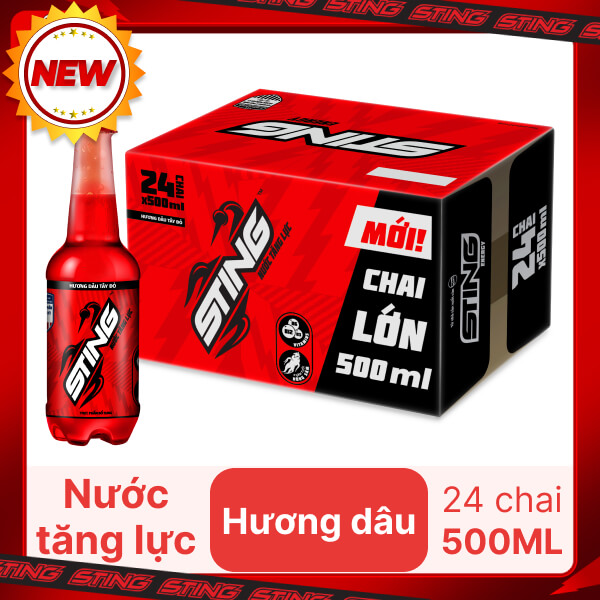 Thùng 24 chai nước tăng lực Sting hương dâu 500ml