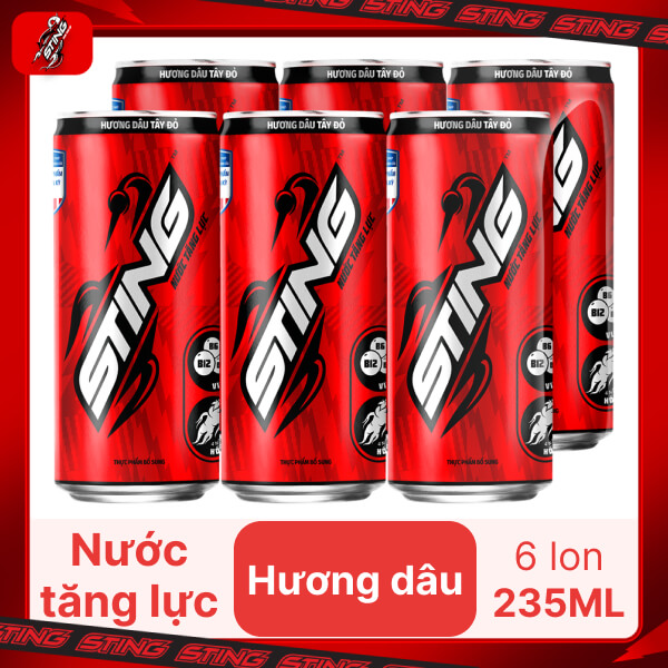 6 lon nước tăng lực Sting dâu 235ml