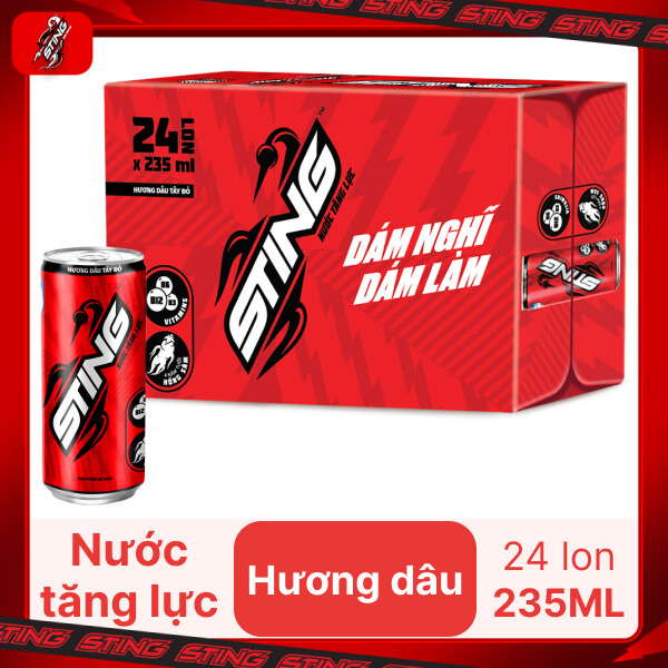 Thùng 24 lon nước tăng lực Sting dâu 235ml