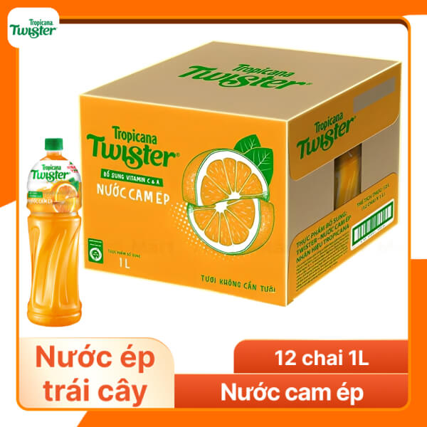 Thùng 12 chai nước cam ép Twister Tropicana 1 lít