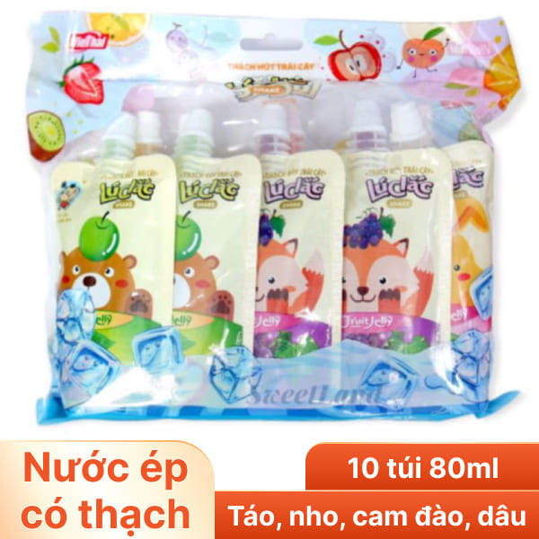 Lốc 10 túi nước trái cây có thạch Lúc Lắc 80ml