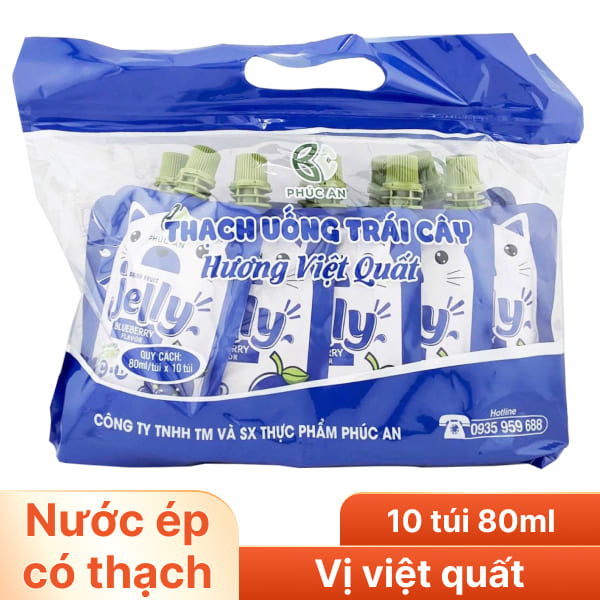 Lốc 10 túi thạch uống trái cây Jelly vị việt quất 80ml