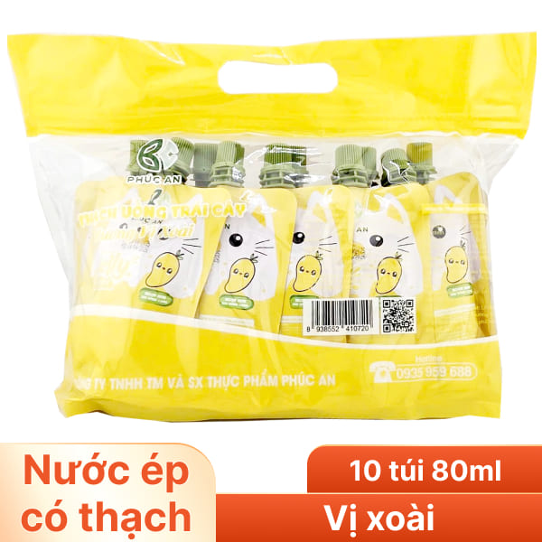 Lốc 10 túi Thạch uống trái cây Jelly vị xoài 80ml
