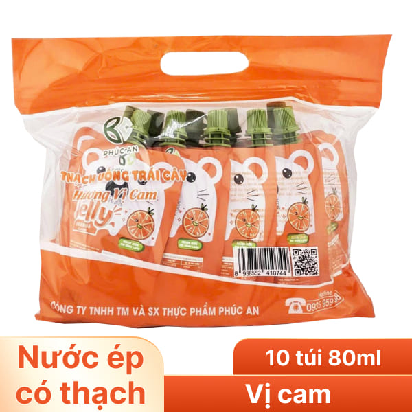 Lốc 10 túi Thạch uống trái cây Jelly vị cam 80ml