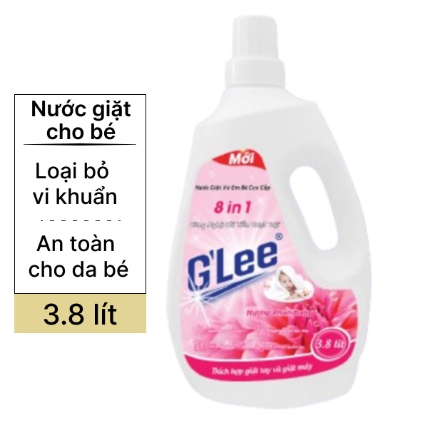 Nước giặt xả cho bé cao cấp G'Lee hương phấn can 3.8 lít