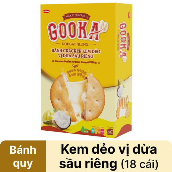 Bánh cracker kem dẻo vị dừa sầu riêng Bibica Gooka 360g