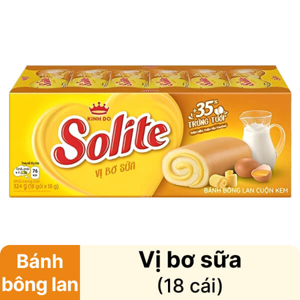 Hộp 18 cái bánh bông lan cuộn kem bơ sữa Solite