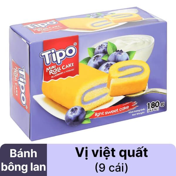 Hộp 9 cái bánh bông lan cuộn sữa chua việt quất Tipo