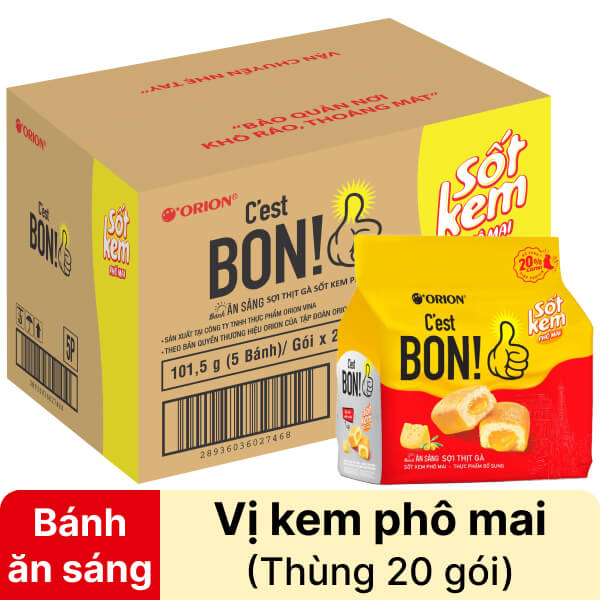 Thùng 20 gói bánh sợi thịt gà sốt kem phô mai Orion C'est Bon