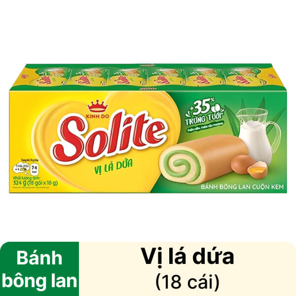 Hộp 18 cái bánh bông lan cuộn kem lá dứa Solite