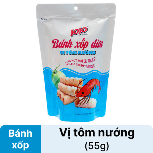 Bánh xốp dừa vị tôm nướng Jojo 55g
