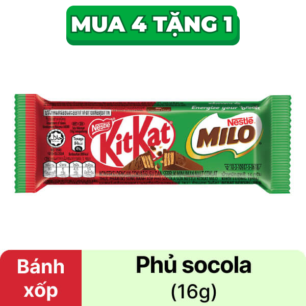 Bánh xốp phủ socola KitKat Milo gói 16g
