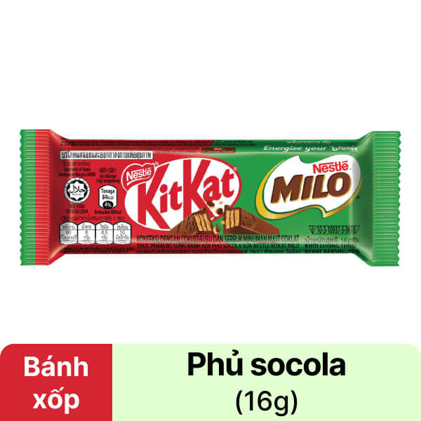 Bánh xốp phủ socola KitKat Milo gói 16g
