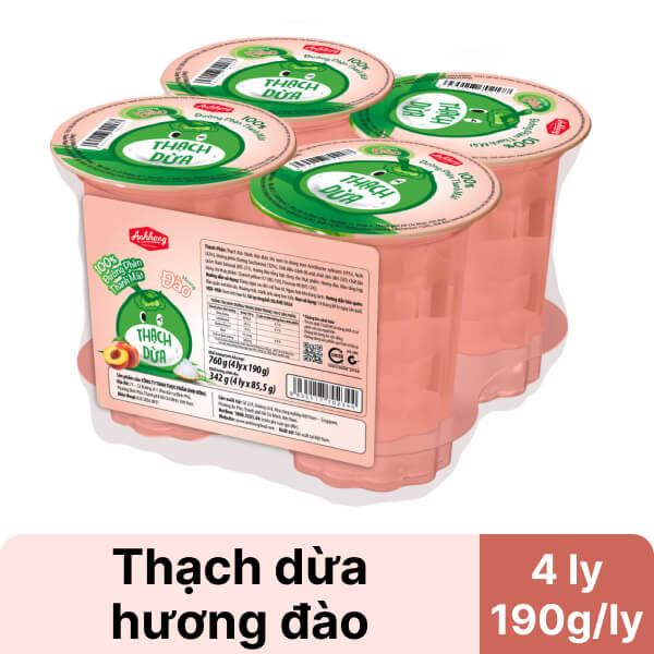 Lốc 4 ly thạch dừa hương đào Ánh Hồng 190g