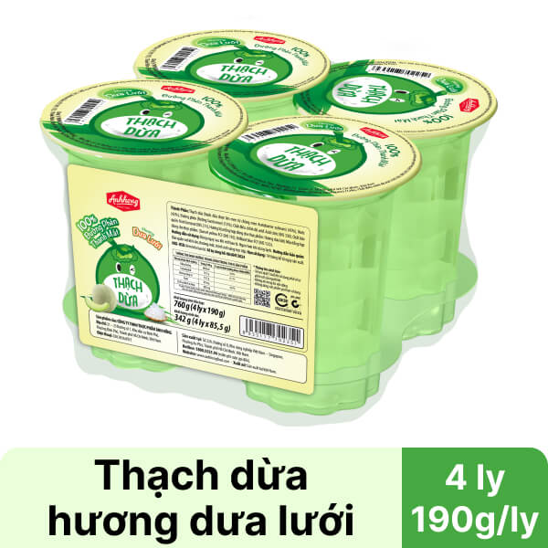 Lốc 4 ly thạch dừa hương dưa lưới Ánh Hồng 190g