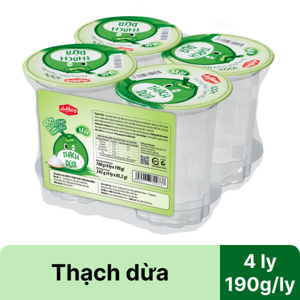 Lốc 4 ly thạch dừa Ánh Hồng 190g