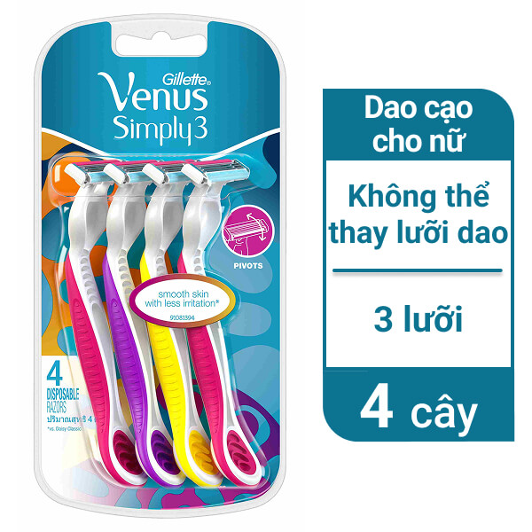 4 cây dao cạo 3 lưỡi Gillette Venus Simply