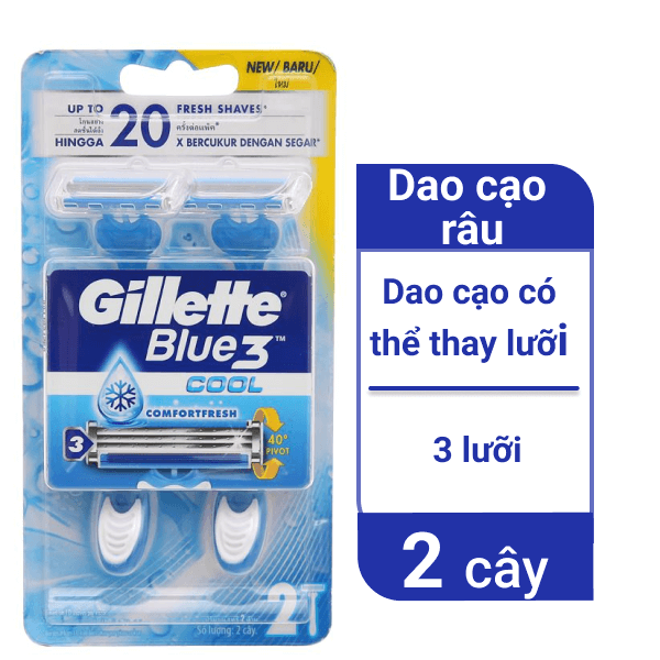 2 cây dao cạo Gillette Blue III mát lạnh 3 lưỡi