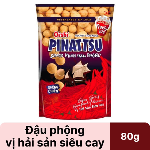 Snack đậu phộng hải sản siêu cay Pinattsu Oishi gói 80g