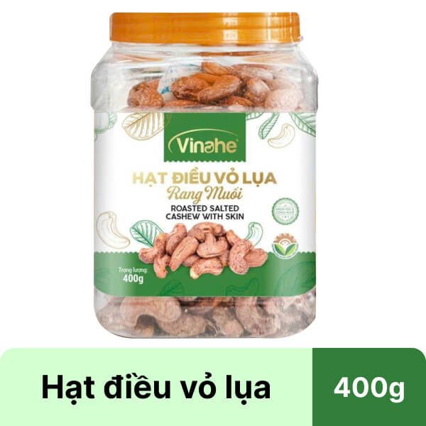 Hạt điều vỏ lụa rang muối Vinahe hũ 400g