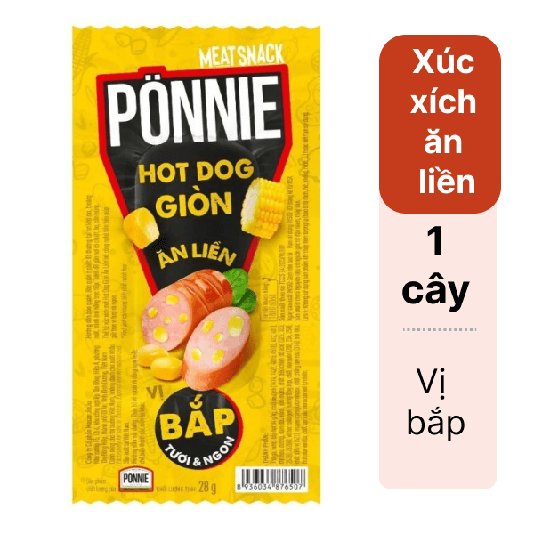 Xúc xích ăn liền vị bắp Ponnie cây 28g
