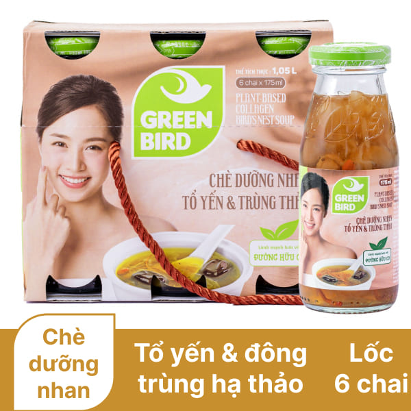 Lốc 6 chai chè dưỡng nhan tổ yến và trùng thảo Green Bird 175ml