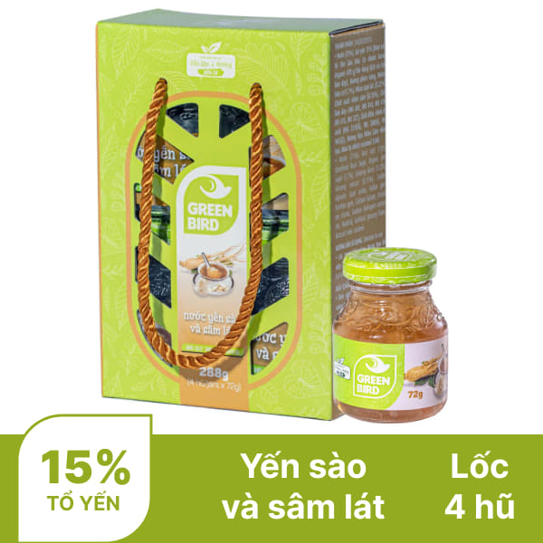Lốc 4 hũ nước yến sào và sâm lát Green Bird 72g