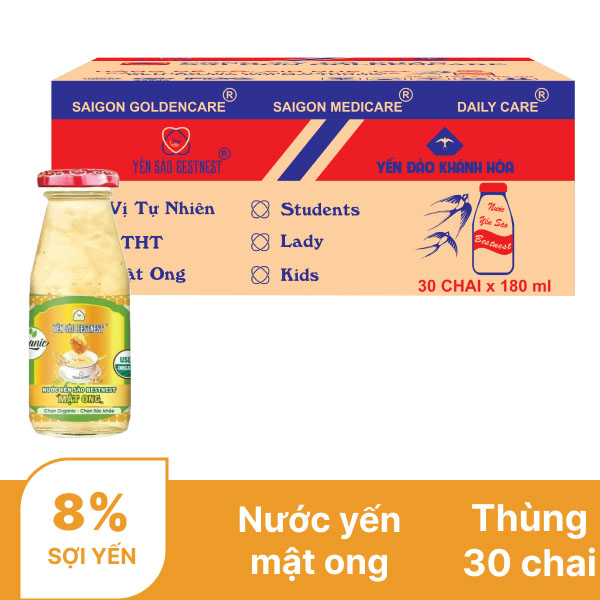 Thùng 30 chai nước yến BestNest mật ong 180ml