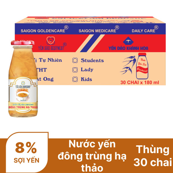 Thùng 30 chai nước yến đông trùng hạ thảo BestNest 180ml