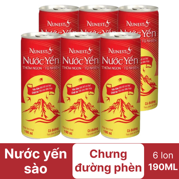 Lốc 6 lon nước yến sào Nunest đường phèn 190ml