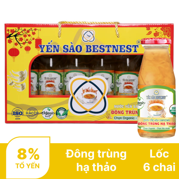 Lốc 6 chai nước yến BestNest đông trùng hạ thảo 180ml
