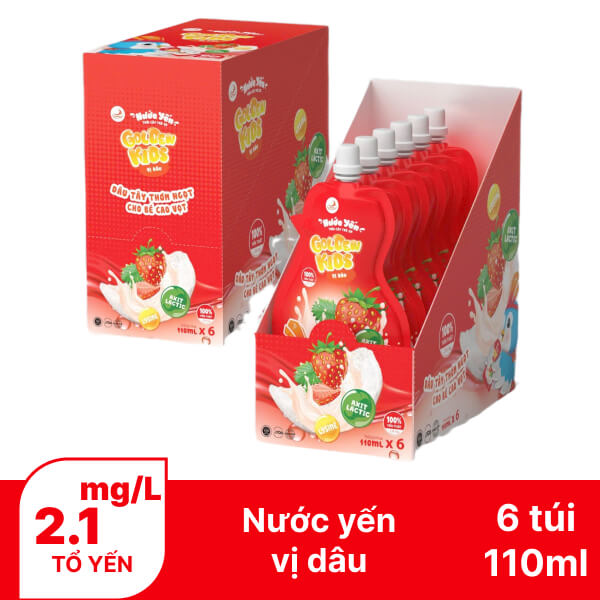 Hộp 6 túi nước yến trái cây NestGia Golden Kids vị dâu 110ml