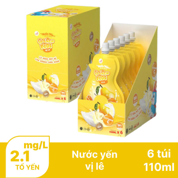 Hộp 6 túi nước yến trái cây NestGia Golden Kids vị lê 110ml