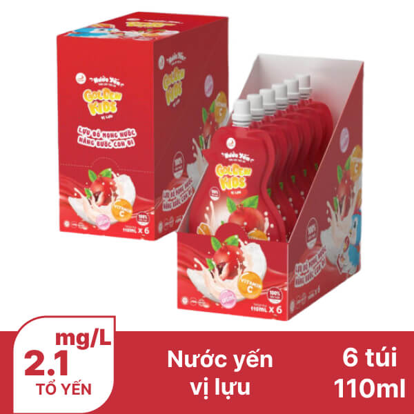 Hộp 6 túi nước yến trái cây NestGia Golden Kids vị lựu 110ml