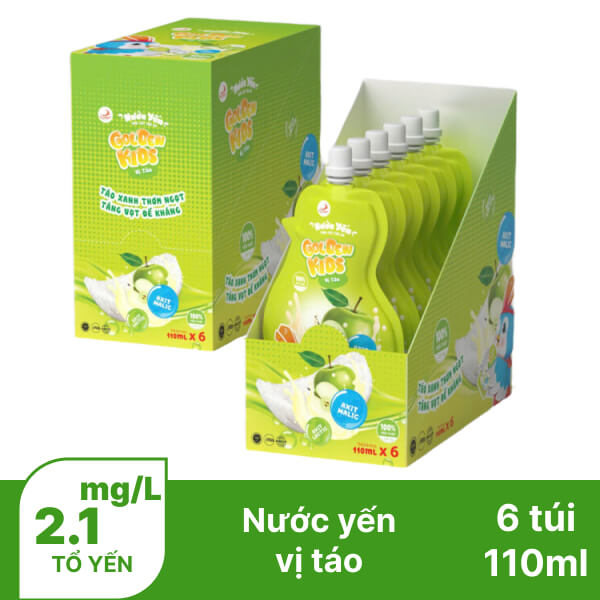 Hộp 6 túi nước yến trái cây NestGia Golden Kids vị táo 110ml