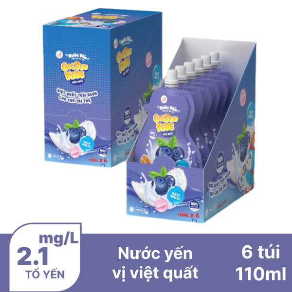 Hộp 6 túi nước yến trái cây NestGia Golden Kids vị việt quất 110ml