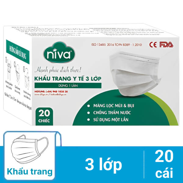 20 cái khẩu trang y tế Niva 3 lớp