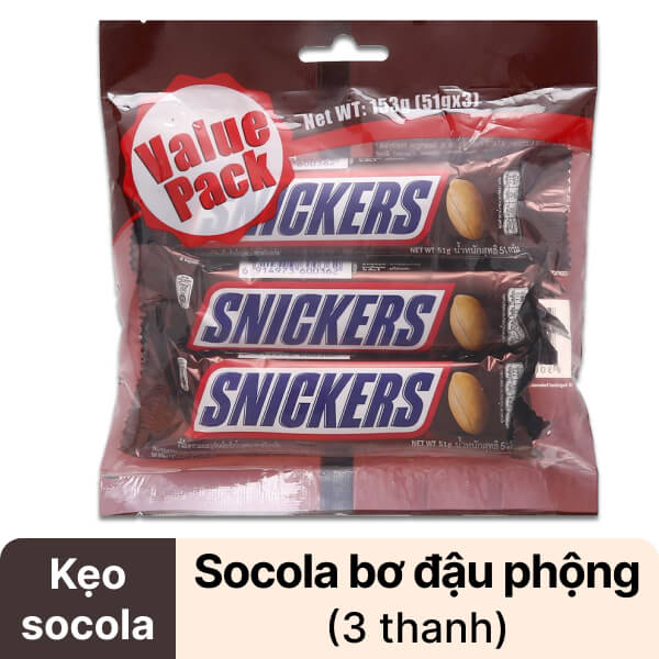 Kẹo socola bơ đậu phộng Snickers gói 153g