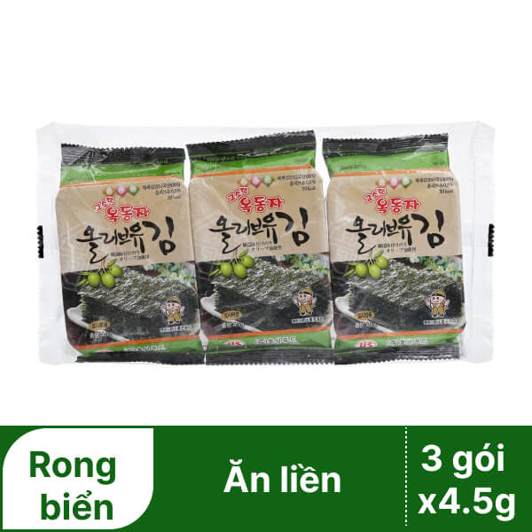 3 gói rong biển tẩm dầu oliu Ock Dong Ja 4.5g