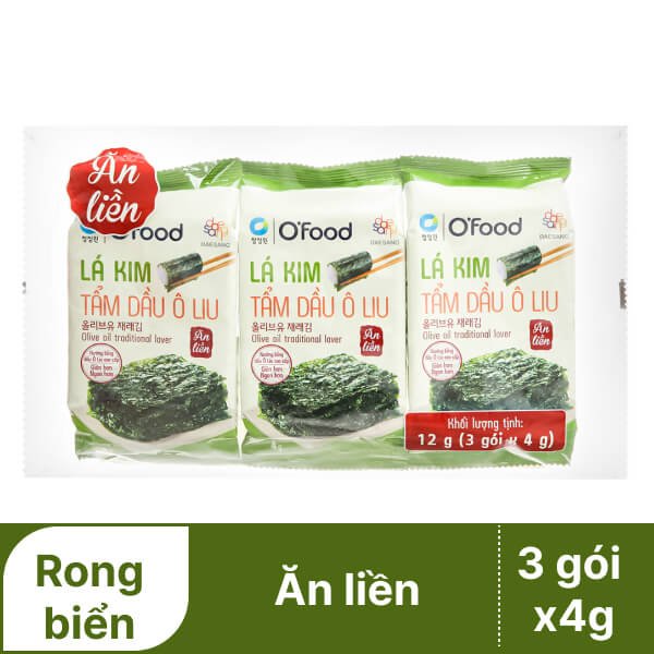 3 gói rong biển tẩm dầu oliu O'food 4g