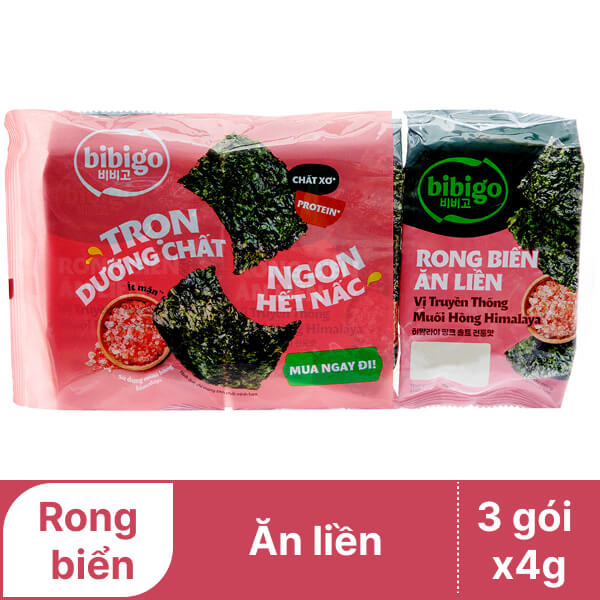 3 gói rong biển Bibigo vị muối hồng 4g