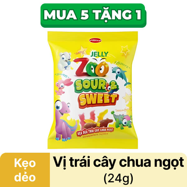 Kẹo dẻo trái cây chua ngọt Bibica Zoo Sour & Sweet 24g