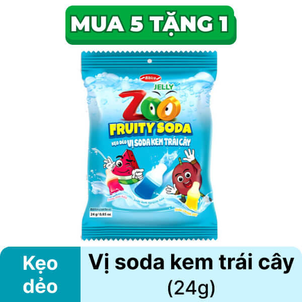 Kẹo dẻo soda kem trái cây Bibica Zoo Fruity Soda 24g