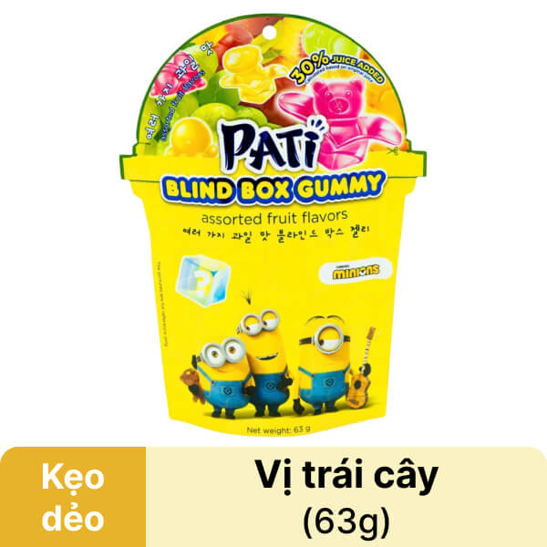 Kẹo dẻo trái cây lột vỏ Pati 63g