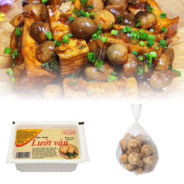 Đậu hũ chiên Vị Nguyên hộp 300g + Nấm rơm túi 200g