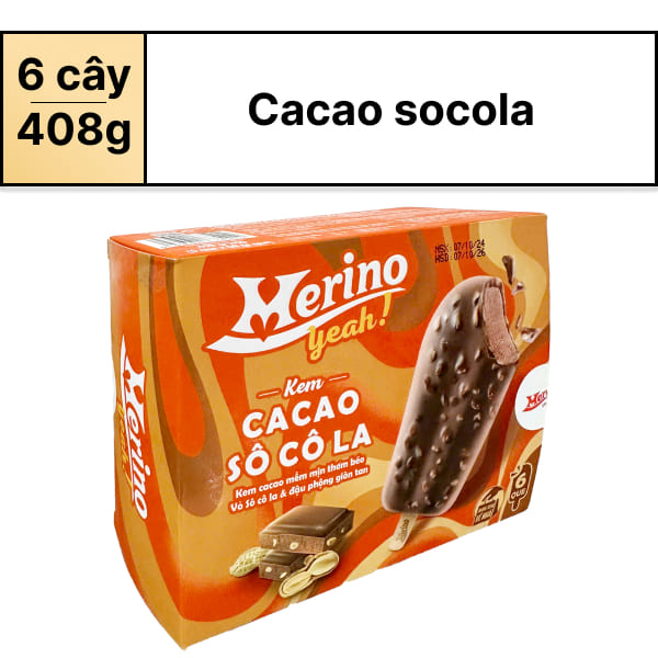 Hộp 6 cây kem cacao sôcôla Merino Yeah! 68g