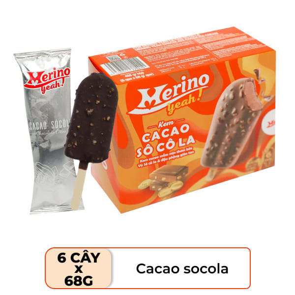 Hộp 6 cây kem cacao sôcôla Merino Yeah! 68g