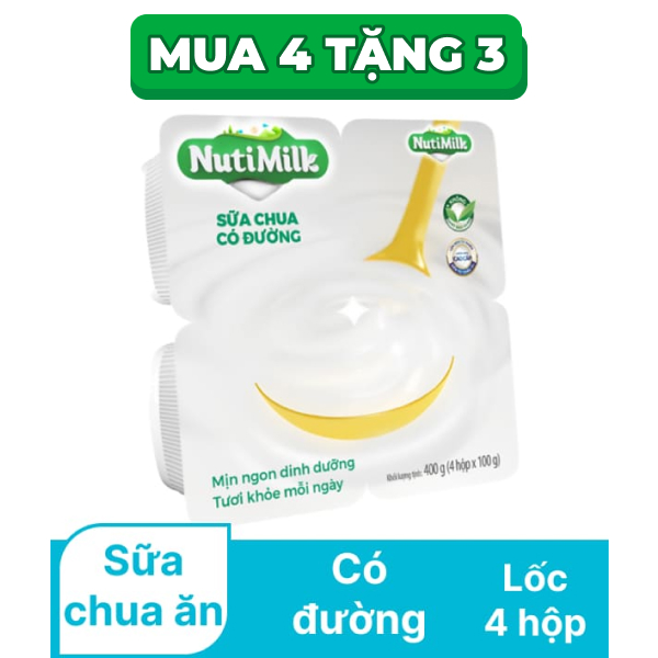 Lốc 4 hộp sữa chua Nutimilk có đường 100g