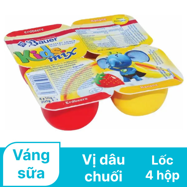 Lốc 4 hộp phô mai hoa quả Kids Mix vị dâu chuối 50g