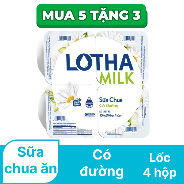 Lốc 4 hộp sữa chua Lothamilk có đường 100g